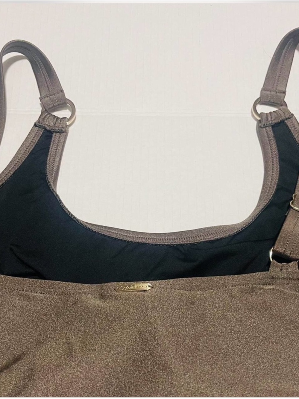 Calvin Klein Classic One-Piece Swimsuit in Olive green. Size 10 - Picture 6 of 6